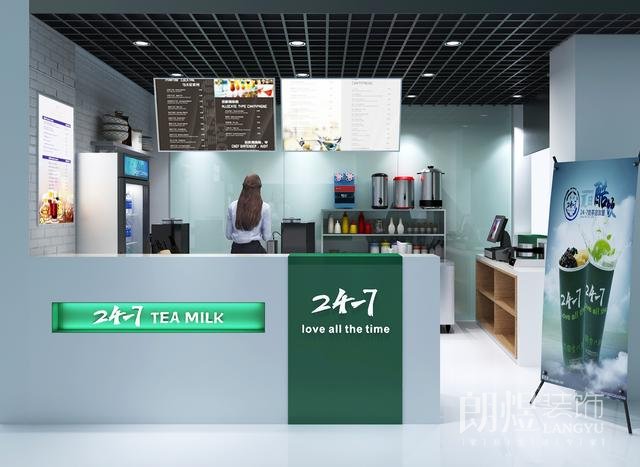 高颜值的奶茶店铺门面效果图